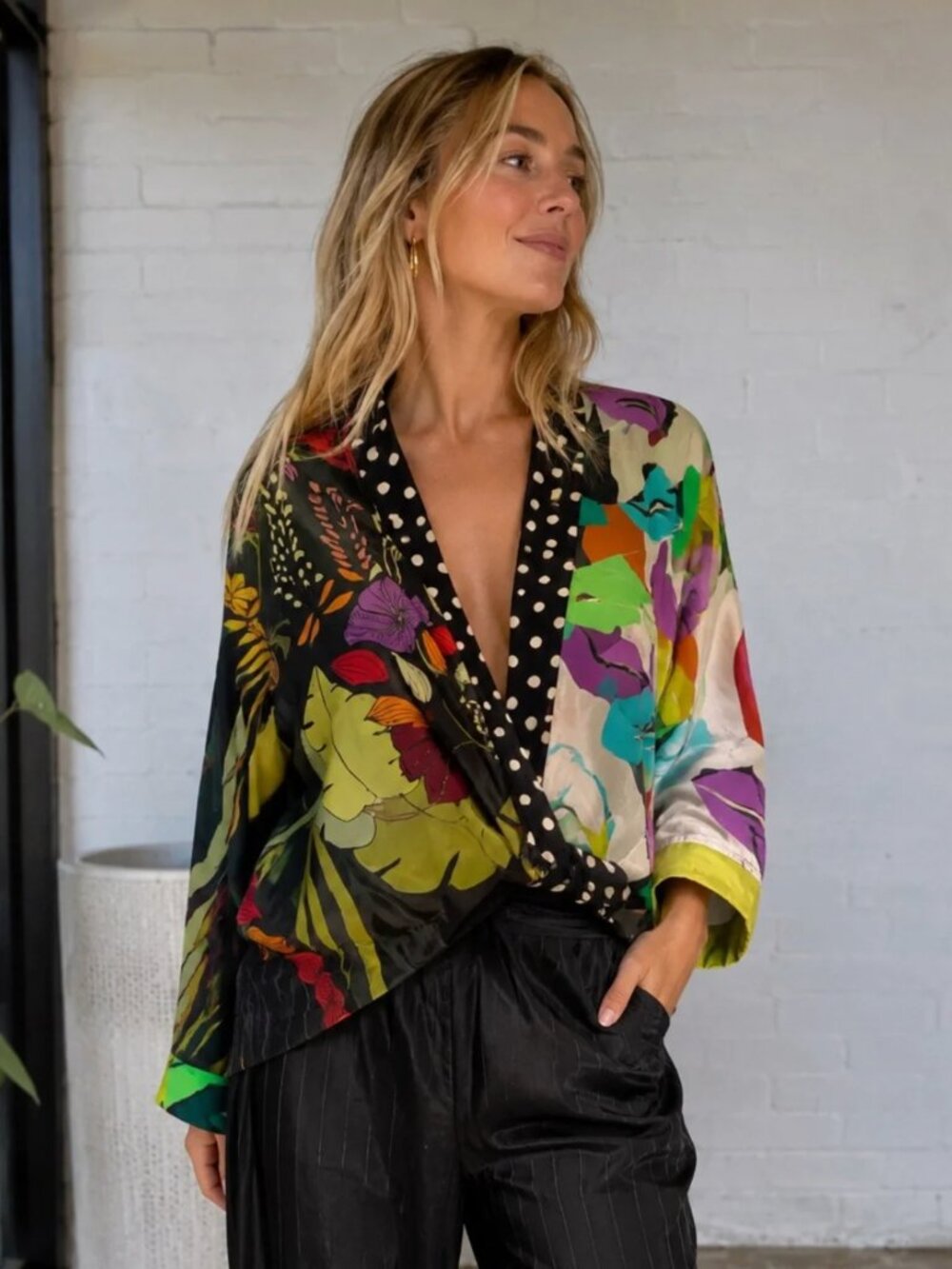 Alembika Mixed Print Draped Jacket | Size S / Free Size